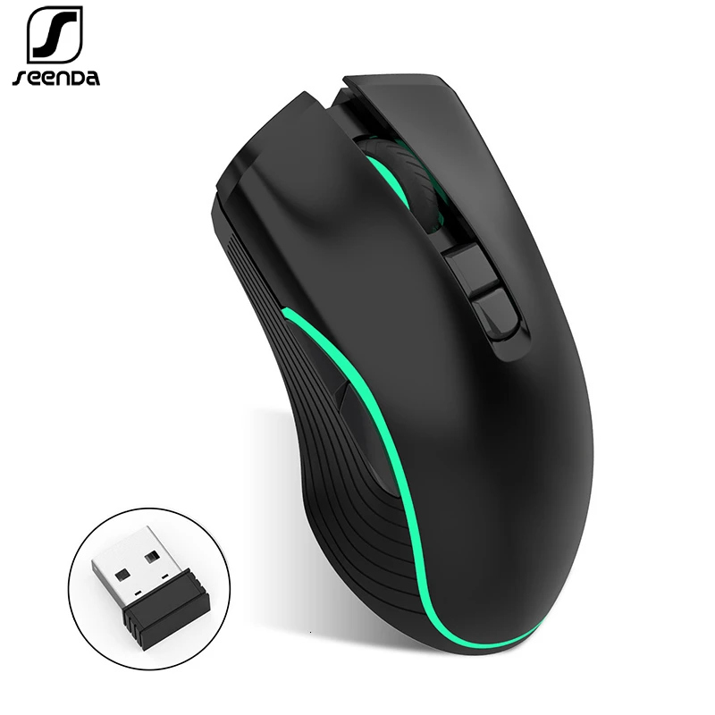 

SeenDa 2.4G Wireless Game Mouse 6 Keys Rechargeble Type C Interface Optical Mouse 1600 DPI Adjustable Ergonomic Mause