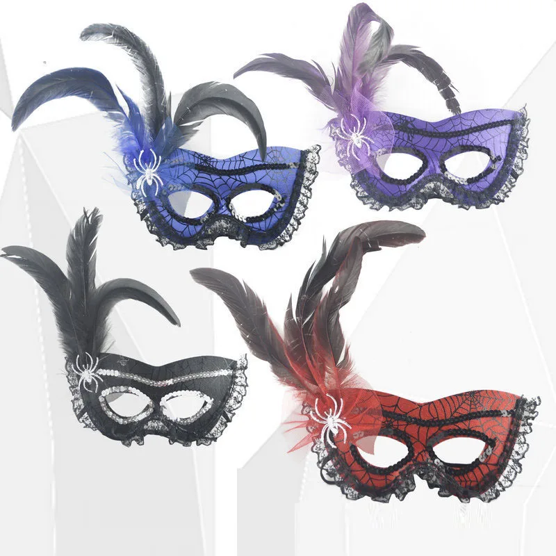 

10pcs Women Girl Party Feather Masquerade Masks Lace Spider Web Venetian Mask Costume Mardi Gras Cosplay Easter