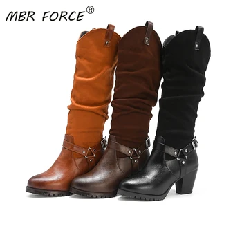 

MBR FORCE 2020 autumn and winter new high-quality pu fur plush rubber non-slip high heels fashion Korean warm high boots ladies
