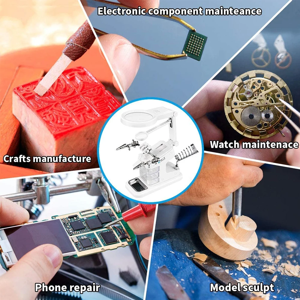 Soldering Iron Welding Magnifying Glass 2 LED 3X 4.5X 25X Helping Hand Rework Magnifier with 3 Tools Boxes Desk Station Repair