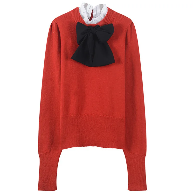 

Sweet Bow Sweater Autumn Winter Jumper Women Sweater Ruffles Pullover Knit Top Long Sleeve Jersey Runway Design