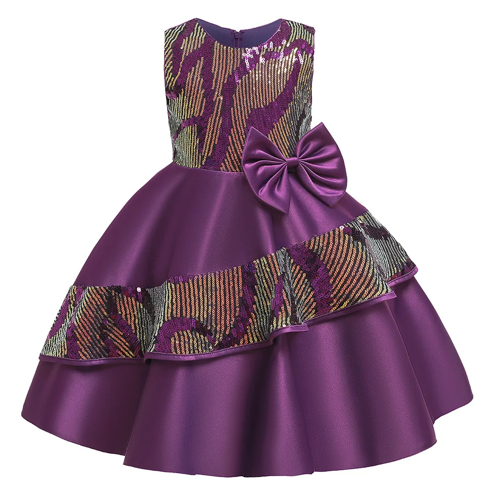 Платье принцессы для девочек; костюм винного цвета для девочек; новогоднее, рождественское, праздничное платье для девочек; торжественные платья для выпускного вечера; одежда с цветочным узором для девочек-подростков - Цвет: D1841-Purple