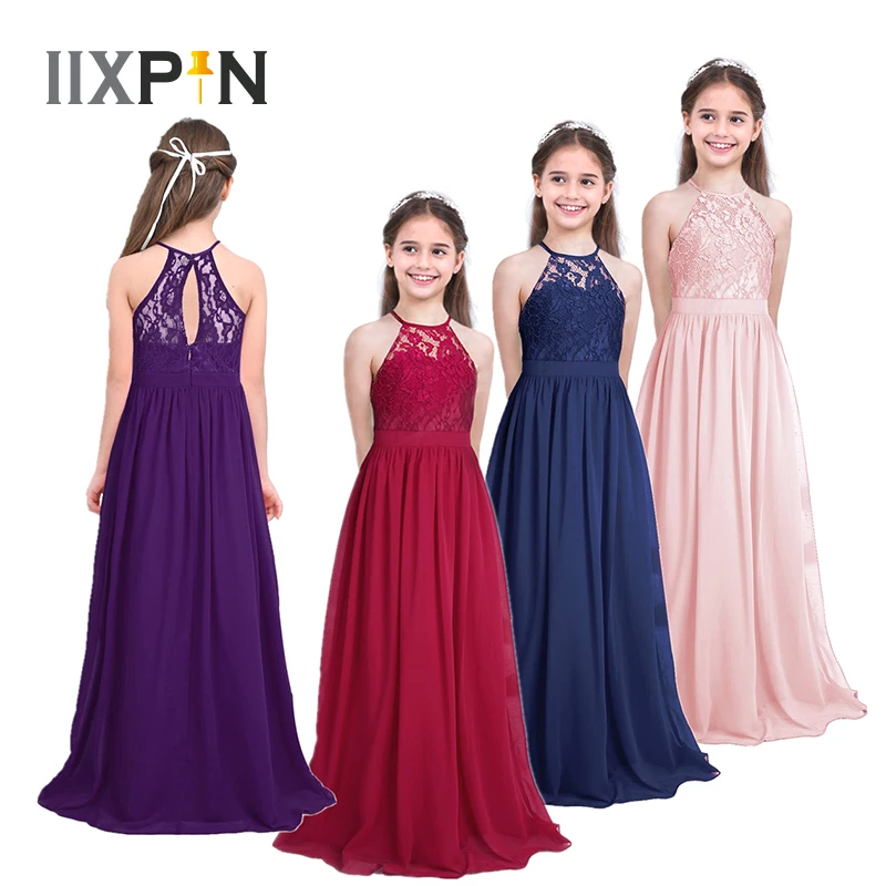 

Girls Chiffon Lace Princess Dresses Kids Vintage Flower Girl Dress For Wedding Evening Bridesmaid Pageant Birthday Party Dress