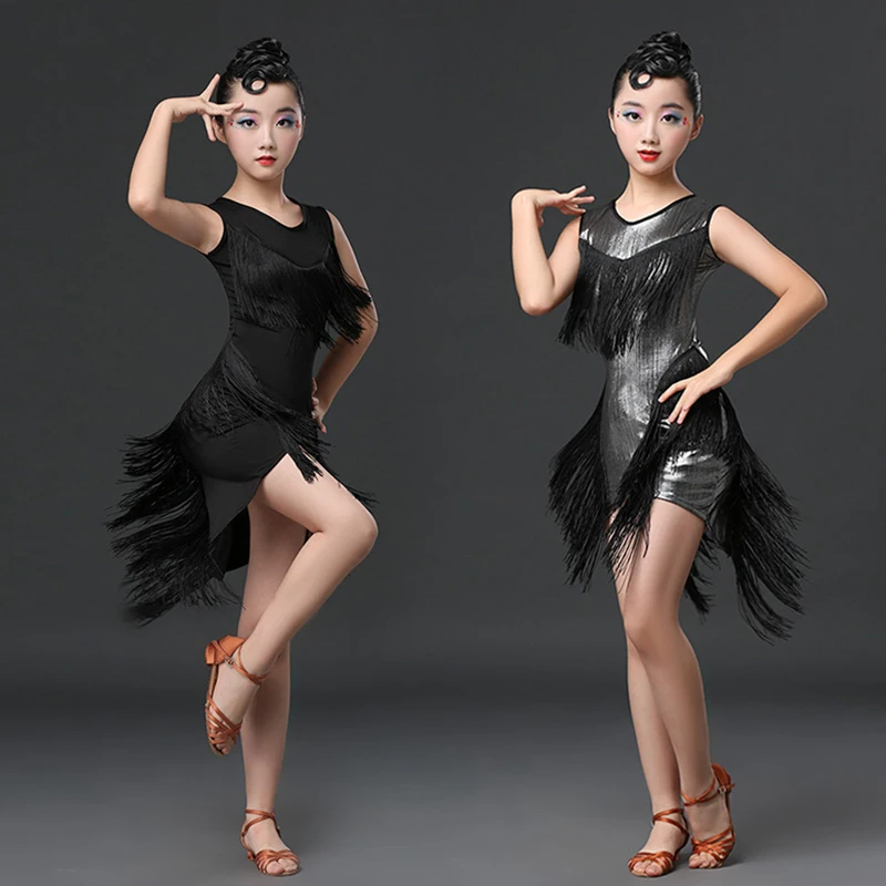 Latin Dance tassel Dress Girls Fringed skirt Children Dancing Practice Costumes Rumba Cha Samba Tango Wear | Тематическая одежда и