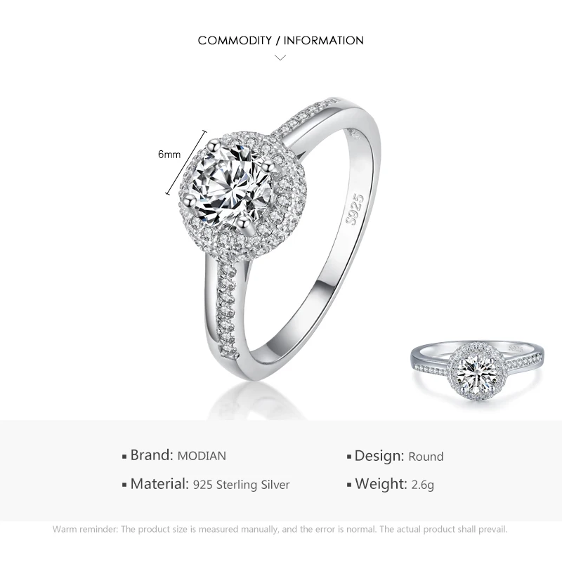 Modian Classic Wedding Ring 100% 925 Sterling Silver Clear Cubic Zirconia Rings For Women Engagement Statement Fine Jewelry