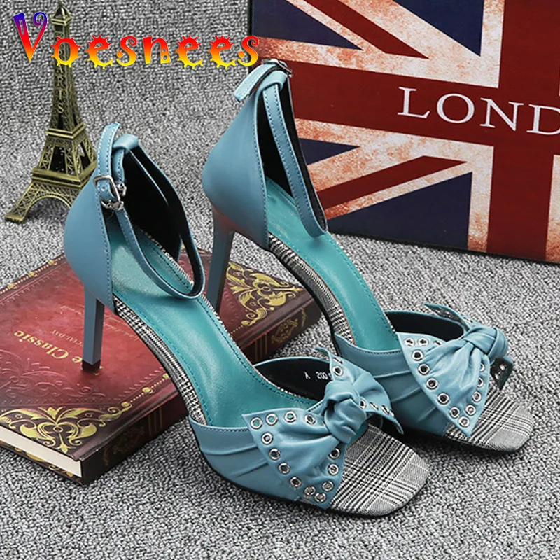 

Women Rome Style Butterfly Knot Open Toe Sandals Fashion Thin High Heels Party Shoes 2022 Summer Ankle Buckle Strap Dress Shoes