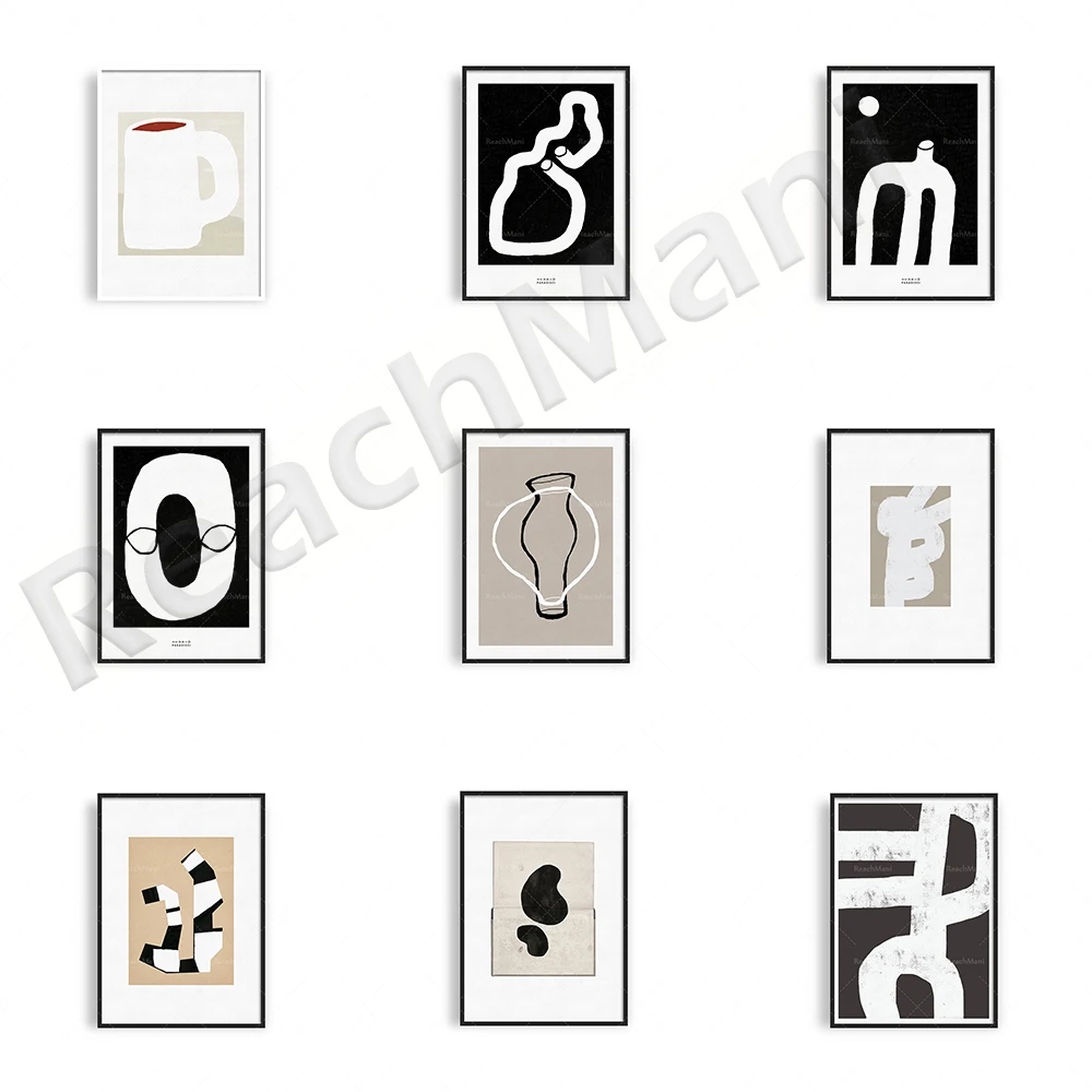 

Abstract line pottery printing art, modern gallery wall decoration, minimalist black and white beige art, Scandinavian poster