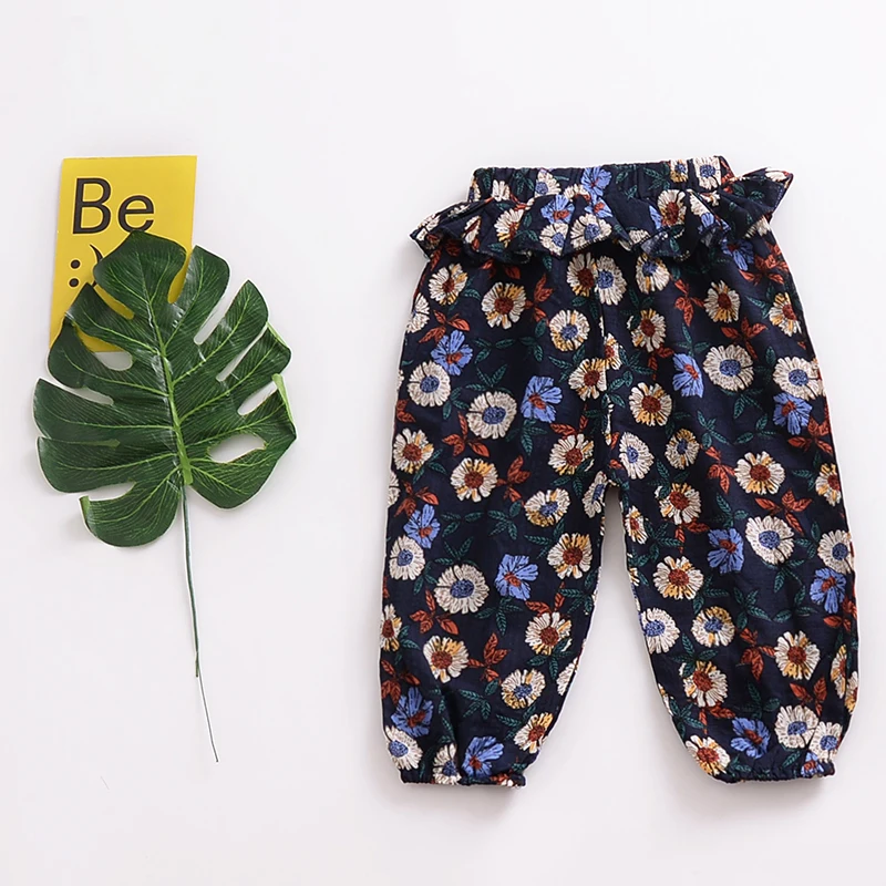 Одежда для маленьких мальчиков и девочек Хлопковые Штаны новые детские синие брюки с подсолнухами для детей от 3 до 8 лет, с рисунком комаров кружевные трусы для девочек