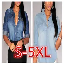 Camisa de vaqueiro feminina mangas longas, camisa jeans vintage de bolso com gola virada para baixo, uso casual, primavera 2021