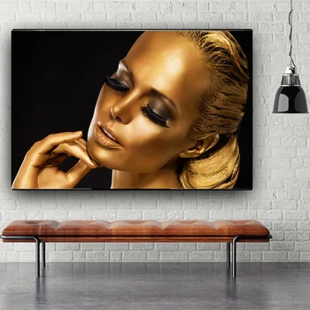 

Black and Gold Woman African Art Oil Painting on Canvas Cuadros Posters and Prints Scandinavian Wall Art Picture for Living Room