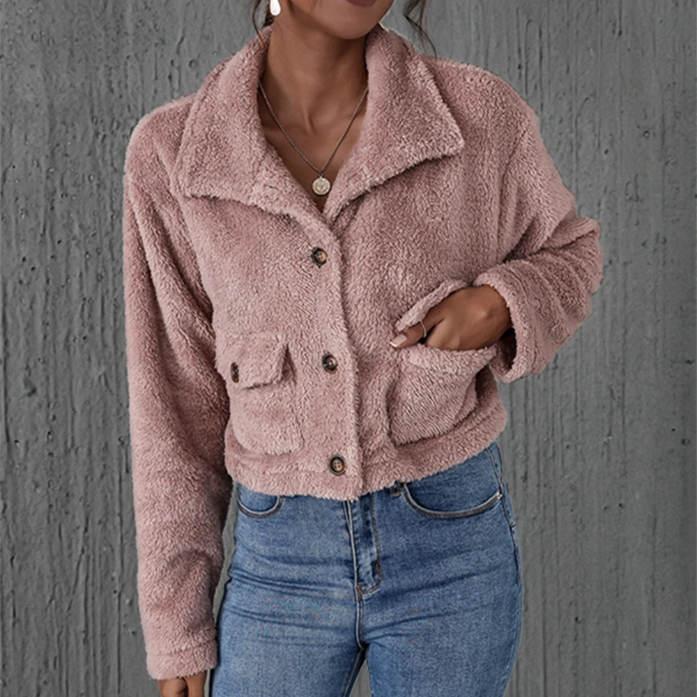 

Шуба женская из искусственного меха, с длинным рукавом, однобортная, приталенная, с карманами, в стиле Харадзюку