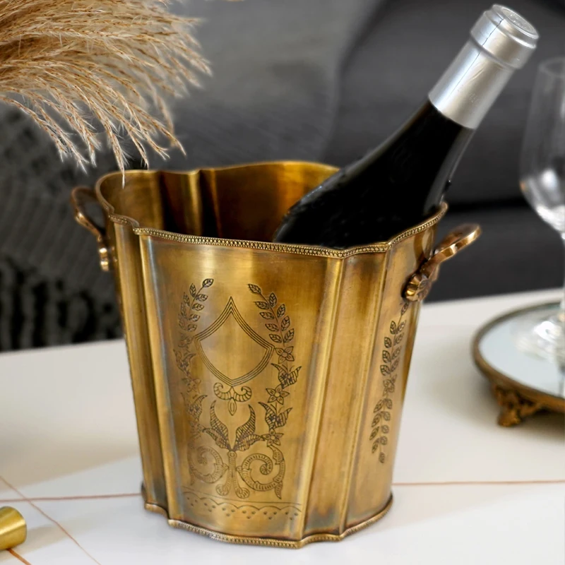 Wine Ice Bucket Vintage Carved Brass Ice Bucket Champagne Beer Whiskey Bottle Cooler Restaurant Bar Utensils Party Wine Cooler