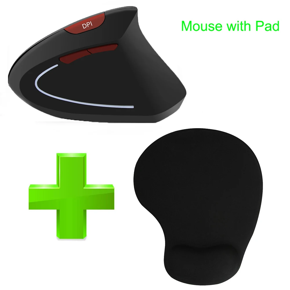 CHYI Беспроводной вертикальный Мышь эргономичный компьютерный игровой мыши 800/1200/1600 Точек на дюйм USB оптическая мышь для геймеров со комплект коврика для мыши для ПК