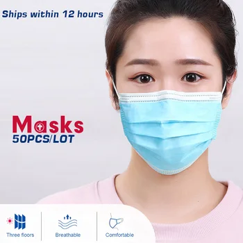 

50PCS Disposable Protective Mask 3 Layers Dustproof Facial Protective Cover Masks Maldehyde Prevent bacteria anti-virus Masks