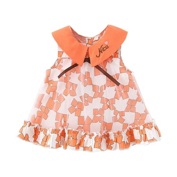 

New Arrival Baby Short Sleeve Dresses Summer Baby Girl Princess Dress Toddler Cartoon Letter Lapel Lace Dresses