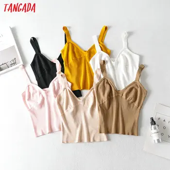 

Tangada women knit camis tops straps sleeveless backless Sexy shirts female casual summer chic tops AI01