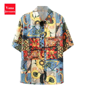 

Floral Printing Shirts Women Tops Short Sleeve Turn-down Collar Single Breasted Shirt Streetwear Blusas Summer Camisas Mujer