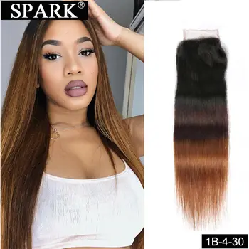 

Spark Human Hair Closure Ombre Brazilian Straight Hair Human Hair Lace Closure Middle Three Part Lace Closure Remy Human Hair