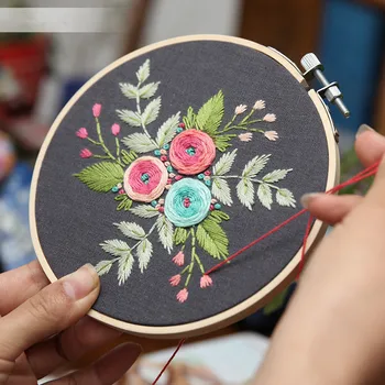 

DIY Embroidery Flower Handwork Needlework for Beginner Cross Stitch Kit Ribbon Painting Embroidery Hoop Home Decoration