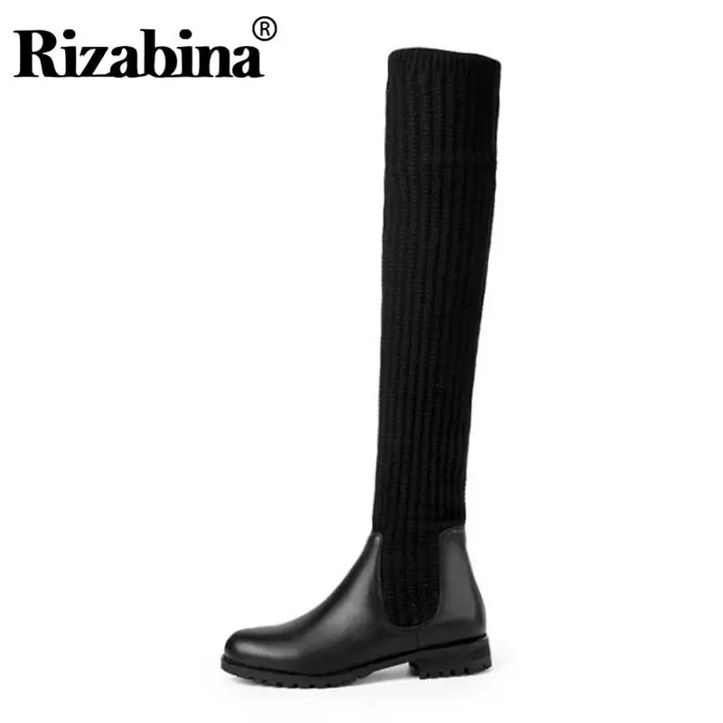 RIZABINA Women Thigh High Boots Real Leather Elastic Knitted Stretch
Shoes Women Black Casual Keep Warm Flats Boots Size 33-43 RIZABINA Women Thigh High Boots Real Leather Elastic Knitted Stretch
Shoes Women Black Casual Keep Warm Flats Boots Size 33-43