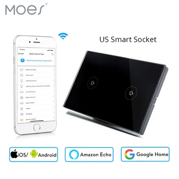 

2-Gang Wifi Smart Wall Switch US Socket Glass Panel Mobile APP Remote Control No Hub Required for Smart Life AC100-240V