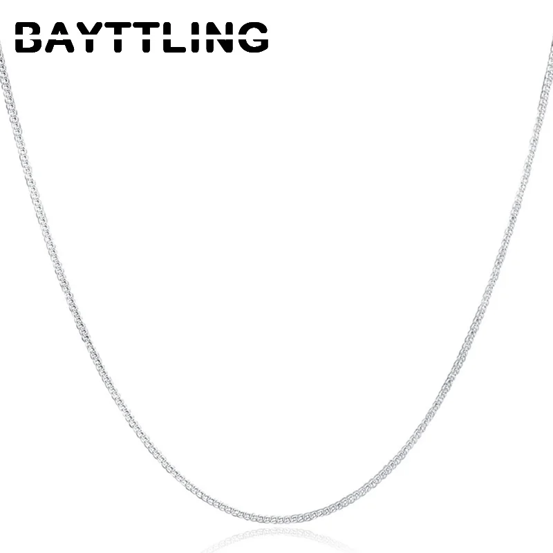 BAYTTLING 925 Sterling Silver 16/18/20/22/24/26/28/30 inches 2MM Full Sideways Chain Necklace For Women Men Fashion Gift Jewelry