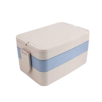 

3 Layers Double Lock With Tableware Office Wheat Straw Home Separete Grids Portable Handle Picnic Lunch Box Non-toxic Camping