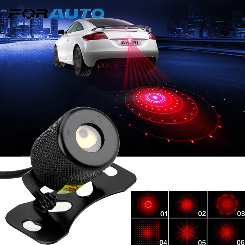 

FORAUTO 6 Pattern Anti Collision Rear-end Car Laser Tail Fog Light Auto Brake Parking Lamp Motocycle Rearing Warning Light