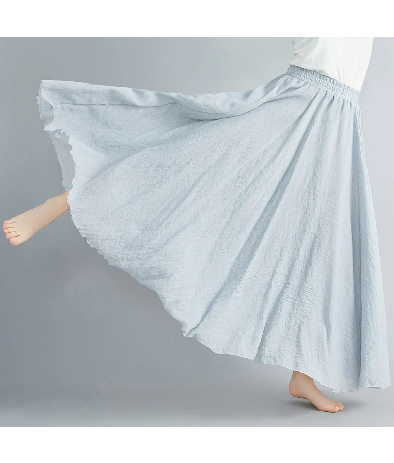 skirt top Summer skirt retro literary double-layer cotton and linen big swing skirt was thin and ruffled mid-length white skirt skater skirt