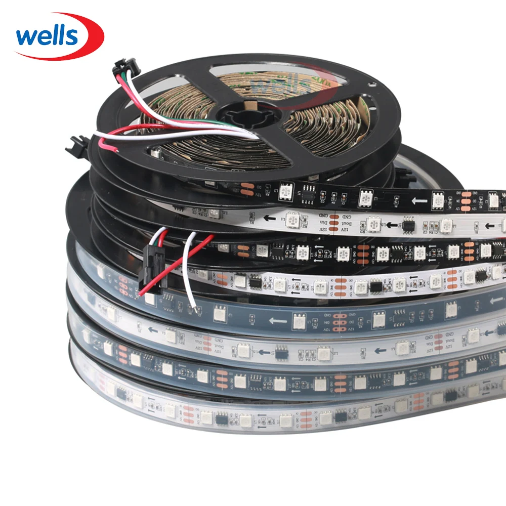 

WS2811 led strip 5m 30/48/60 leds/m,10/16/20 pcs ws2811 ic/meter,DC12V White/Black PCB, 2811 led strip Addressable Digital