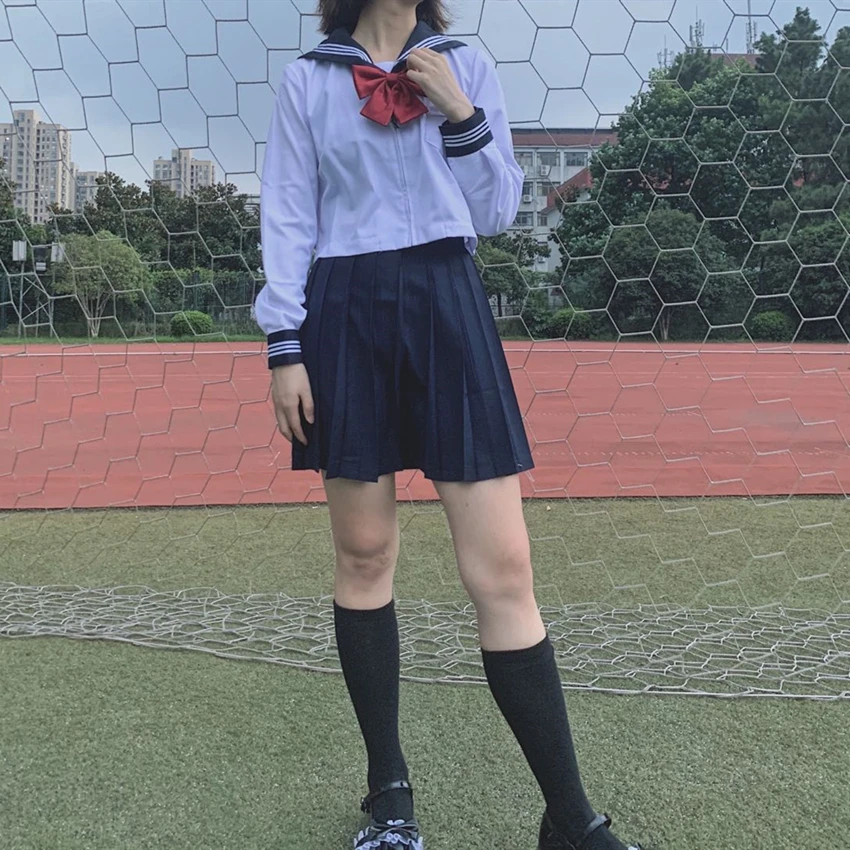 

Students School Uniforms Japanese Anime Sailor Navy Long Sleeve JK Suit for Woman High Waist Pleated Skirts Summer Girls Clothes