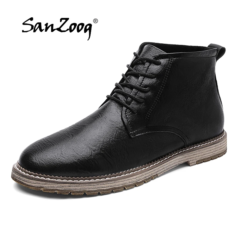 Sanzoog/мужские повседневные кожаные ботильоны; botas hombre Cuero Bota Masculina Botines; мужская обувь с высоким берцем; Botte Homme; Мужская обувь из микрофибры