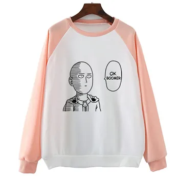 

Ok One Punch Man Saitama Casual Cute Coat Femme Tops Casual Hoody Women Print Harajuku Plus Size Pullovers