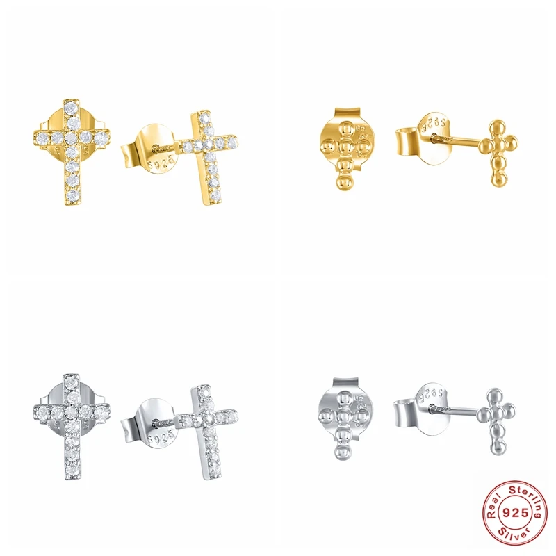 Pendientes de tuerca con diseño cruzado para mujer, de plata de ley brillante, con diamantes de imitación, joyería de boda A30