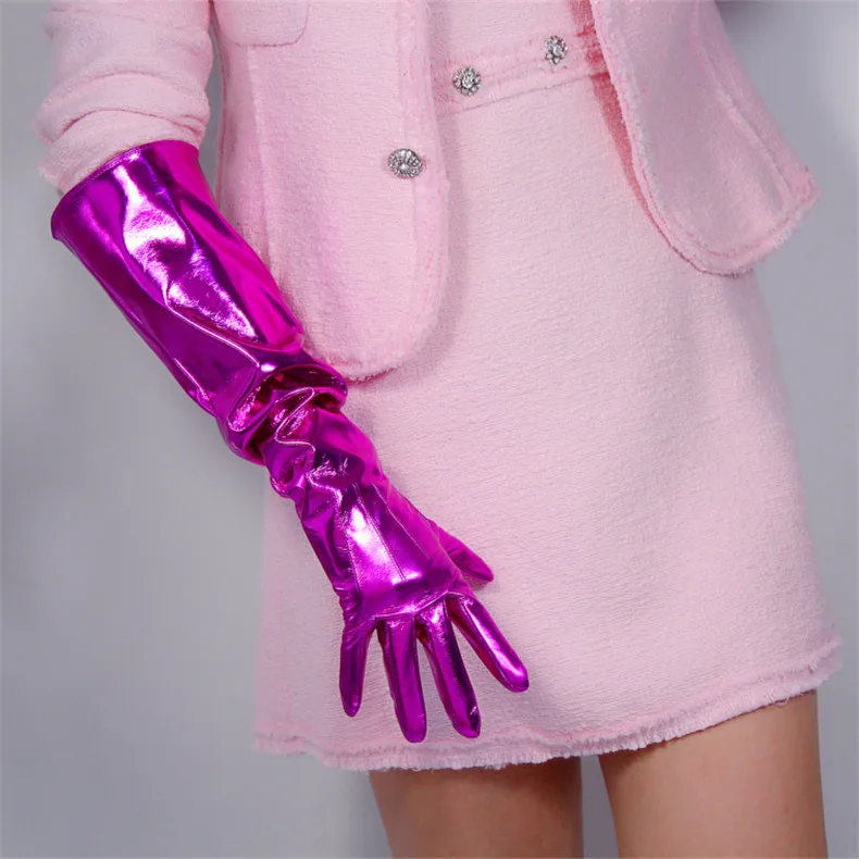 50cm Patent Leather Long Gloves Big Sleeve Lantern Sleeve Emulation Leather Bright Leather Bright Rose Red Female WPU12-50W