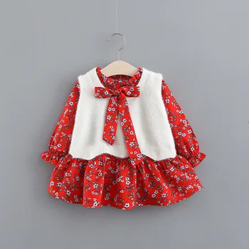 

2pcs/ set Korean Spring Mink Velvet Vest + Long Sleeve Girls Dress toddler girl clothes boutique kids clothing outfit 0-6 years