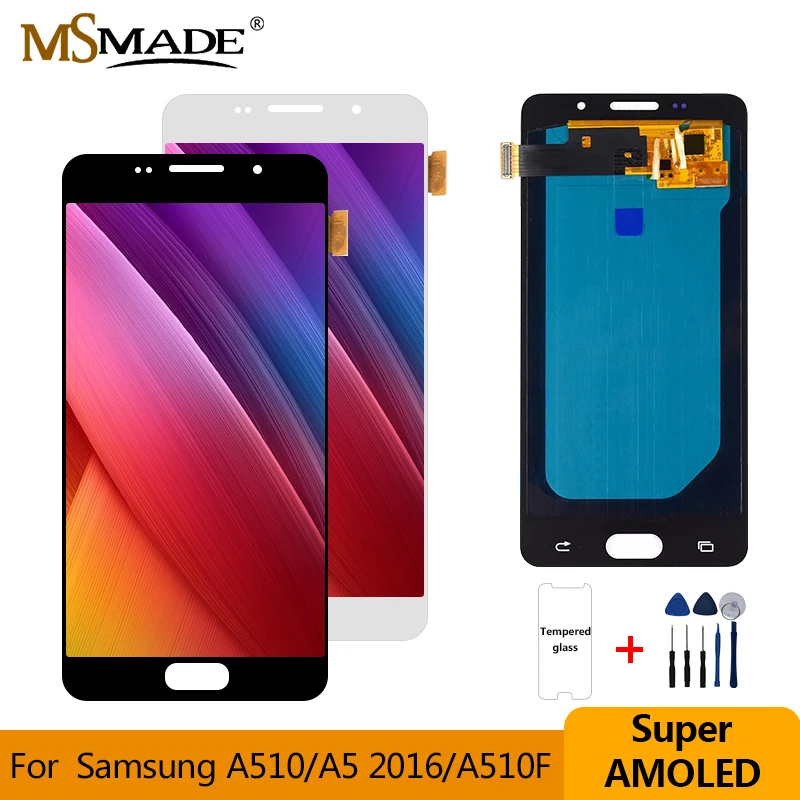 Супер AMOLED lcd для samsung Galaxy A5 A510F A510Y lcd дисплей кодирующий преобразователь сенсорного экрана в сборе для A510M A510FD A510 экран