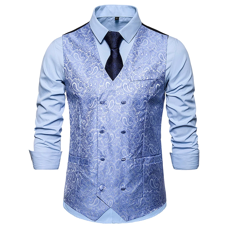 Plus size Fashion men suit vest business casual style Double-breasted design vest Cashew flowers pattern sleeveless garmen Plus size Fashion men suit vest business casual style Double-breasted design vest Cashew flowers pattern sleeveless garmen