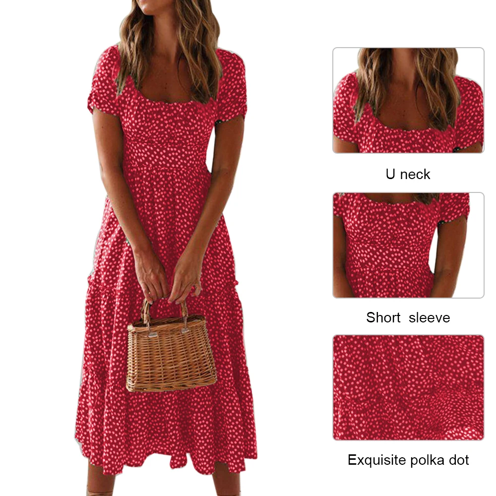 2020 Women Summer Dress Women Casual Bohemian Short Sleeve Square Neck Wrap Boho Maxi Dress Female Vestidos Plus Size Robe