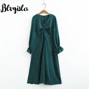 

Blvyisla Retro 5XL Oversize Polka Dot Print Dress Overweight Female Loose Large A-line Vestidos String Bust Plus Size Dresses