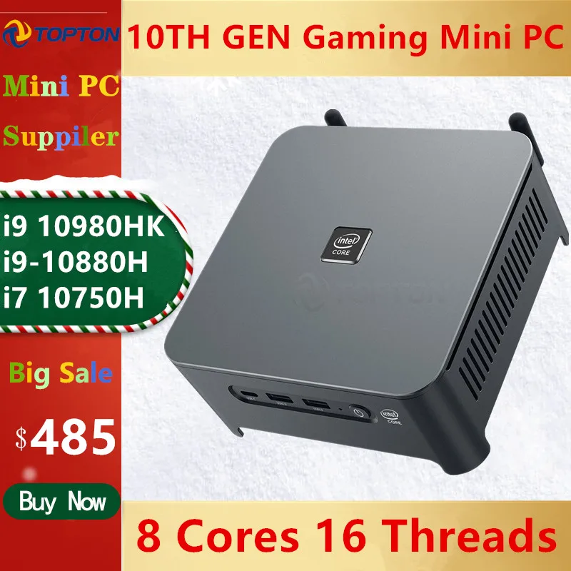TOPTON-Mini PC 10th Gen Core i9 10980HK i7 10750H, 2 Lans, Windows 10, 2 * DDR4, 2 * NVMe, DP, HDMI, tipo-c, pantalla 3x4K