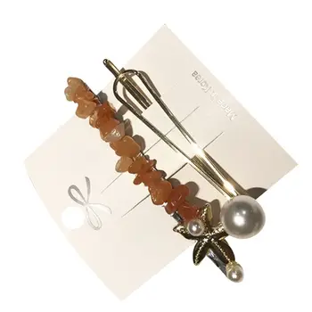 

Ocean Style Women Alloy Spring Hair Clip Candy Color Resin Stone Barrette Metal Starfish Imitation Pearl Jewelry Ponytail Clamp