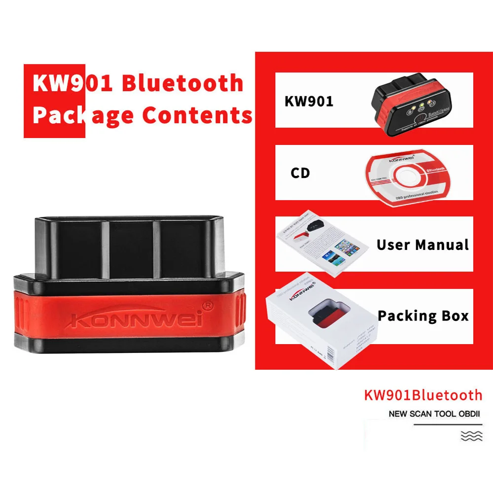 Сканер KONNWEI KW901 ELM327 V1.5 Bluetooth 3 0 OBD II считыватель кодов автомобильный