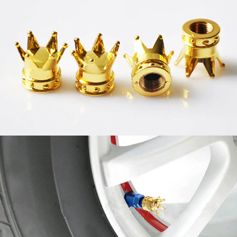 4pcs Durable Gold Crown Car Auto Vehicle Tire Air Valve Stem Screws Cap