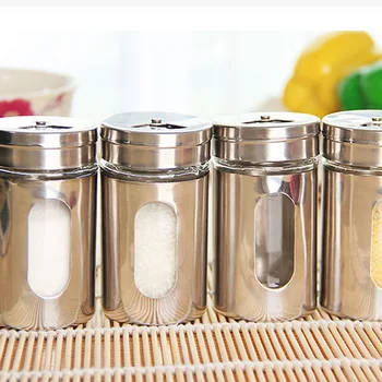 

Spice Jar Stainless Steel Glass Pepper Shaker Bottle Kitchen Spice Bottle Jars Transparent Salt Pepper Cumin Powder Box Set