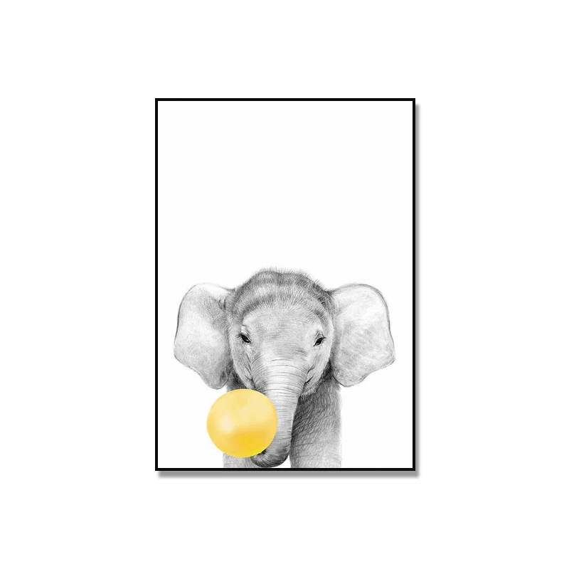 Zebra-Elephant-Giraffe-Koala-Canvas-Painting-Bubble-Gum-Poster-Safari-Animal-Print-Black-and-White-Wall (2)