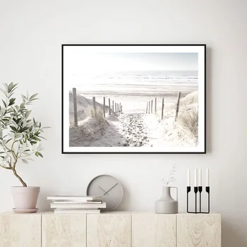 

North Sea Dunes Sea Landscape Path Wall Art Canvas Painting Poster and Print Pictures for Living Room Home Interior Decoration