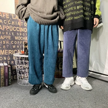 

Autumn Corduroy Pants Men Fashion Retro Solid Color Casual Pants Men Streetwear Wild Hip Hop Loose Straight Trousers Male M-5XL