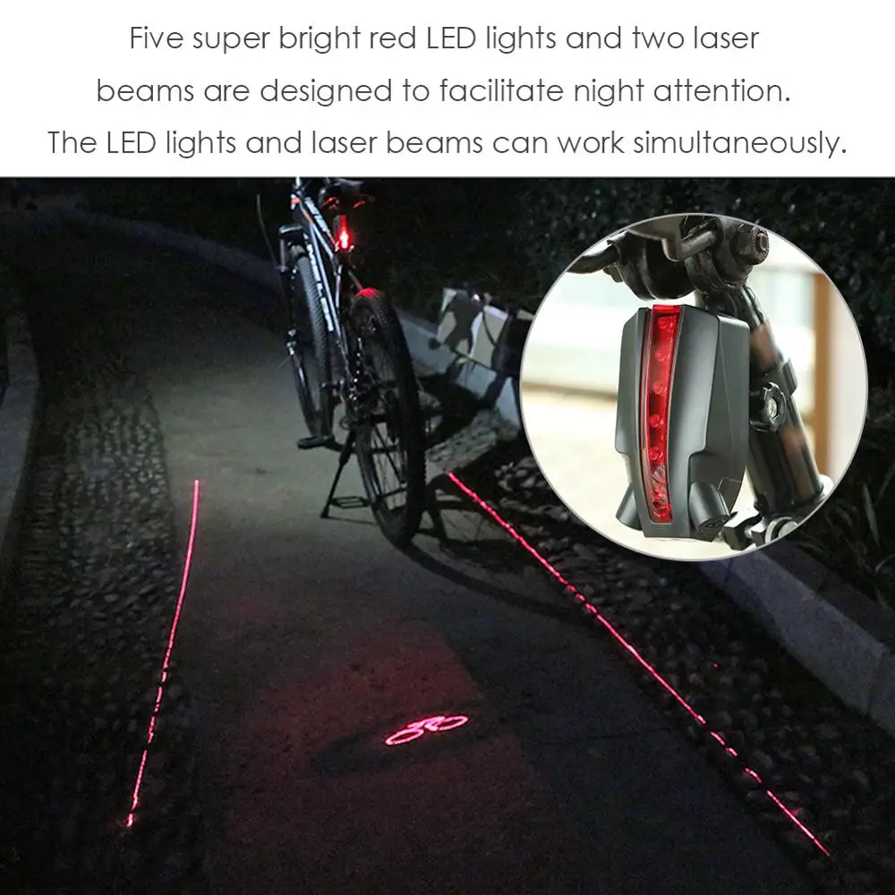 2 Laser+ 5 светодиодный задняя подсветка на велосипед задний фонарь для велосипеда с возможностью светильник луч велосипед логотип Предупреждение задний фонарь безопасности светильник