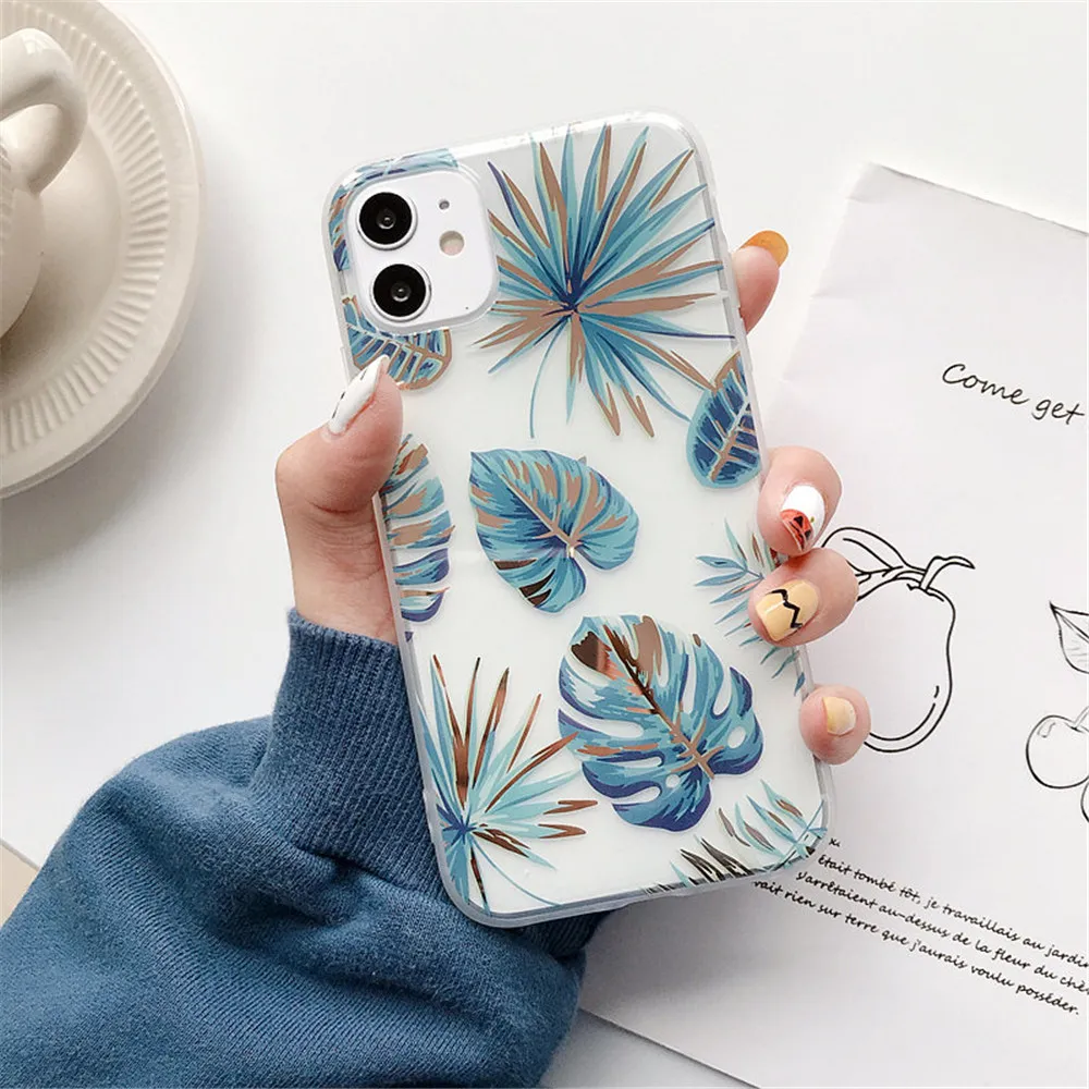 US $203.30 100Pcs Retro Colorful Flower Leaves Phone Case For IPhone 12 11 Pro XR XS Max X 7 8 6S Plus SE2 Flamingo Plating Soft IMD Cover